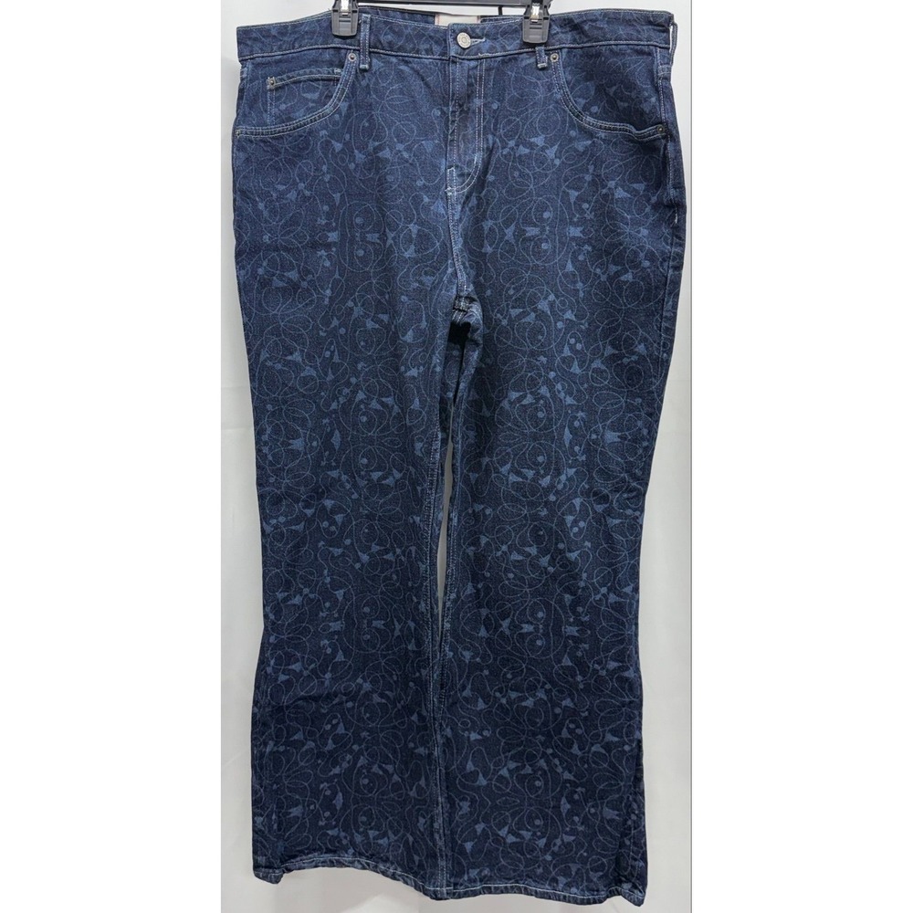 N29 Urban Outfitters BDG SZ 34 Scribble Swirl Pattern Dark Wash Wide Leg Jeans